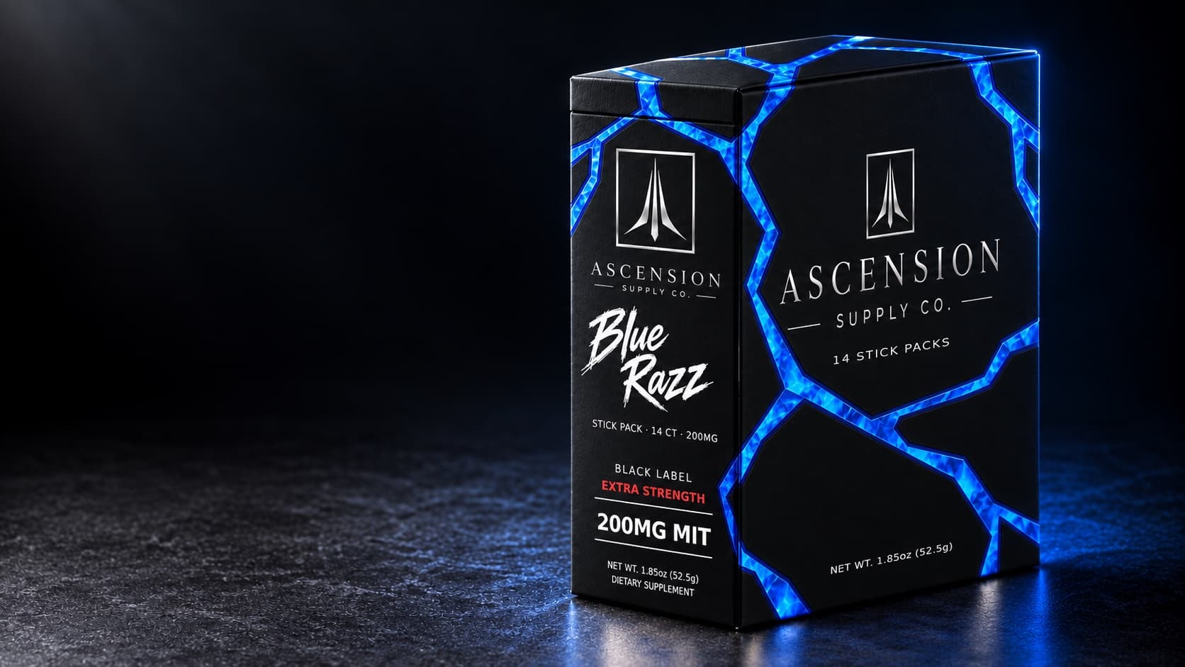 Ascension Powder Black Label carton — Blue Razz